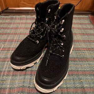 Sorel Women's Brex Cozy Lace Waterproof Boot Black Sea Salt Size 8.5